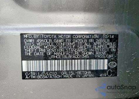 2015 Lexus Gs 350 from USA, damaged, VIN JTHCE1BL8FA001345